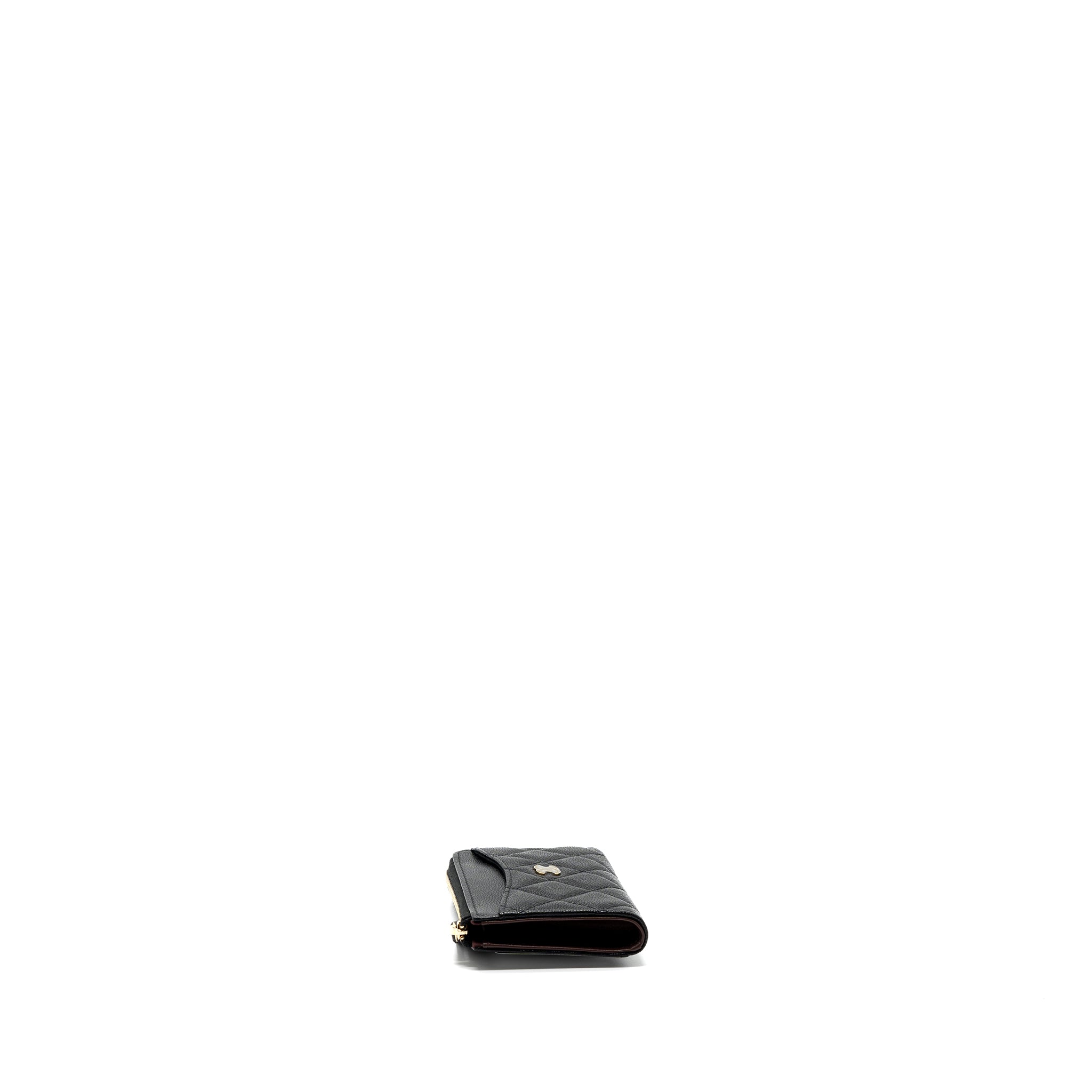 CHANEL L ZIPPER CARD HOLDER CAVIAR BLACK GHW (MICROCHIP )