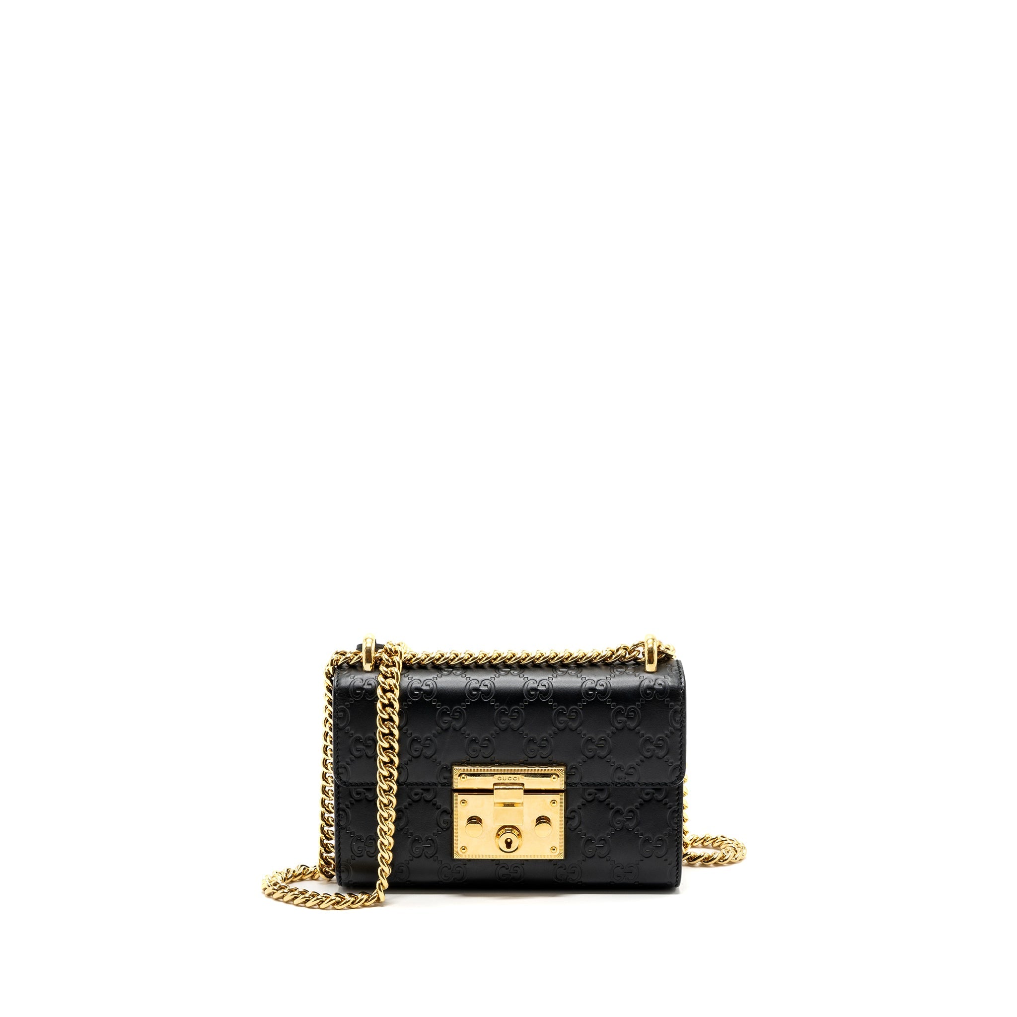 GUCCI PADLOCK CHAIN BAG CALFSKIN BLACK GHW