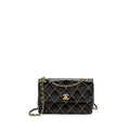 CHANEL VINTAGE QUILTED FLAP BAG LAMBSKIN BLACK WITH WHITE STITCHING GHW