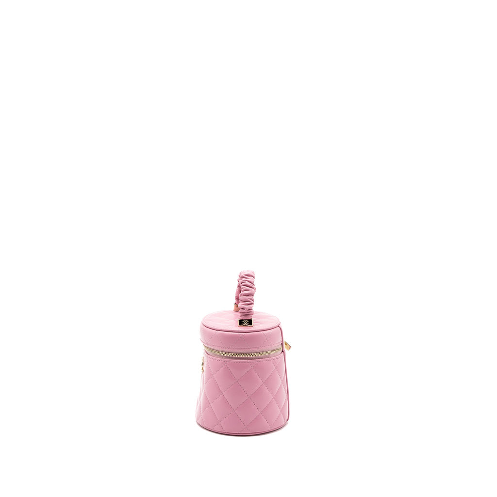 CHANEL TOP HANDLE ROUND VANITY CASE LAMBSKIN PINK LGHW
