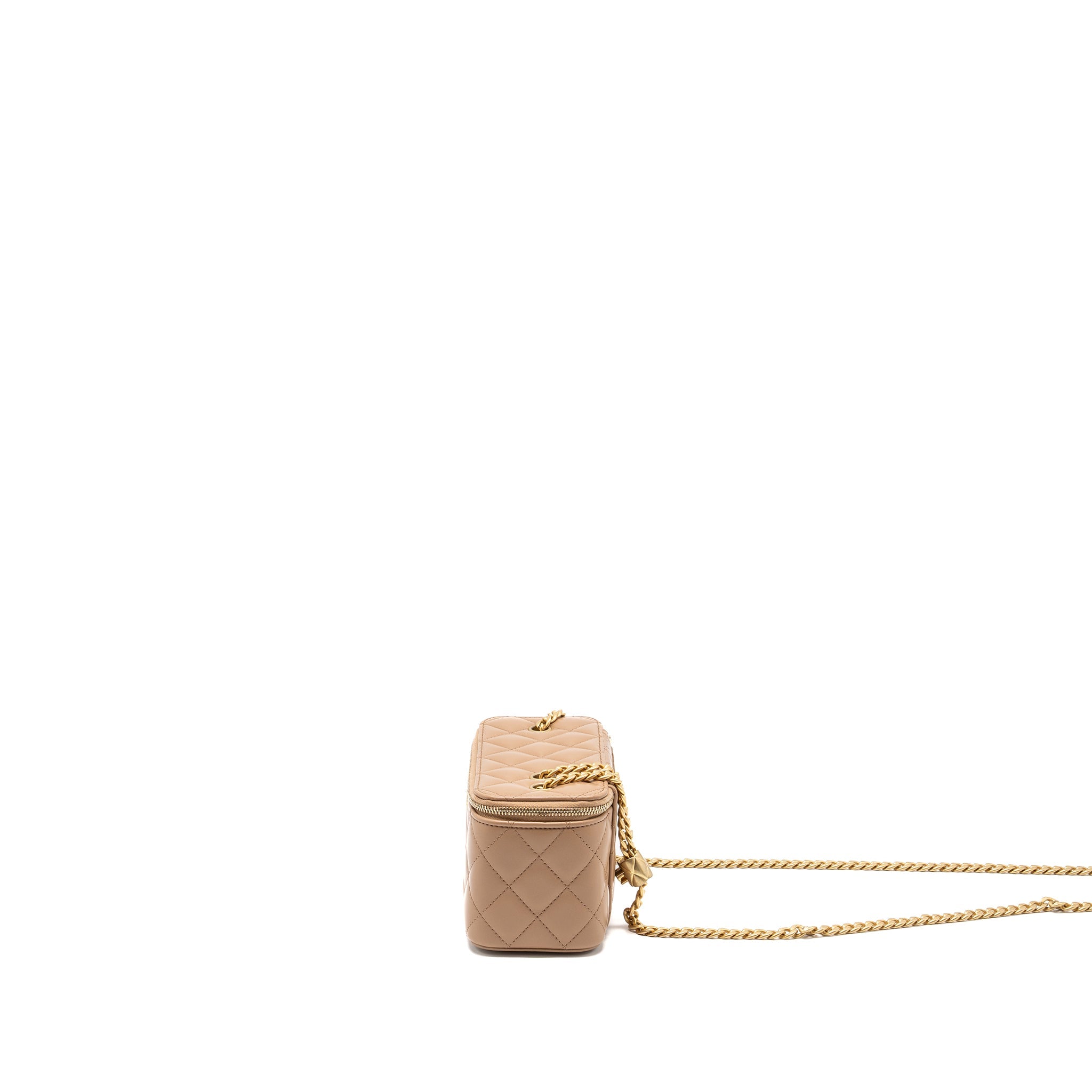 CHANEL GOLD PILLAR LONG VANITY CASE WITH ADJUSTABLE CHAIN LAMBSKIN DARK BEIGE GHW (MICROCHIP)