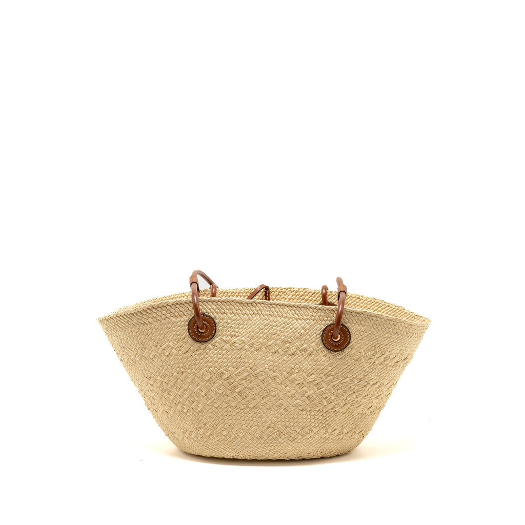 LOEWE SMALL ANAGRAM BASKET BAG IRACA PALM/CALFSKIN NATURAL/TAN