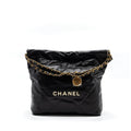 CHANEL SMALL 22 BAG CALFSKIN BLACK / WHITE LETTER GHW (MICROCHIP)