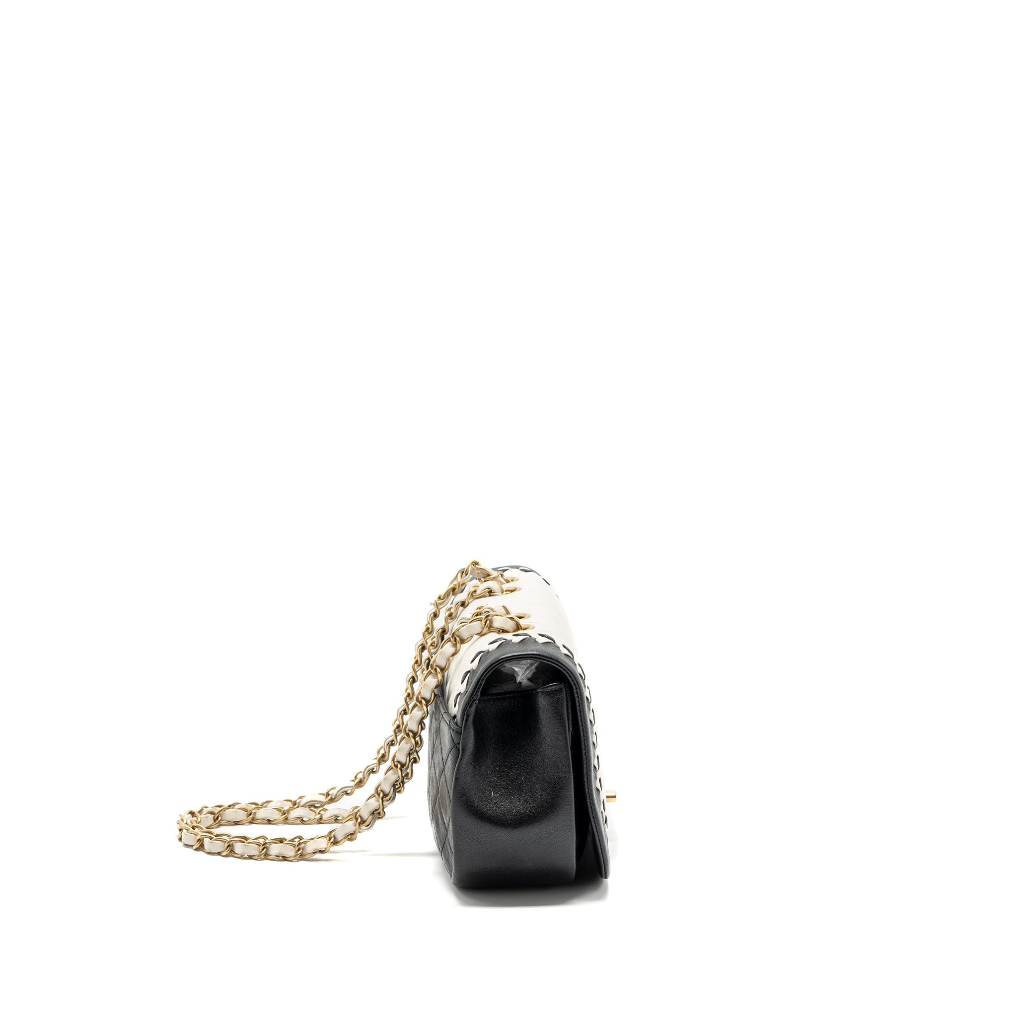 CHANEL QUILTED FLAP BAG LAMBSKIN WHITE/ BLACK GHW