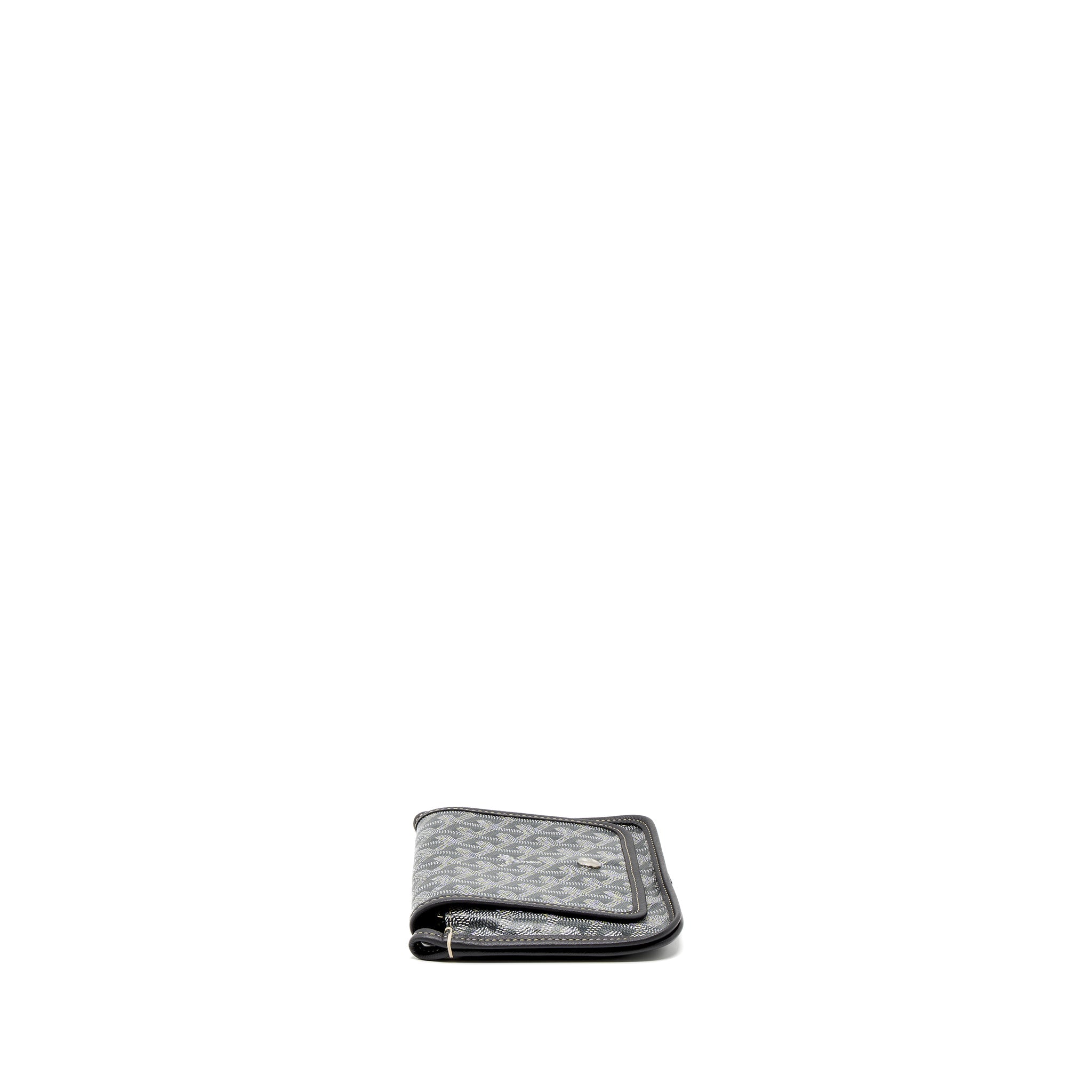 GOYARD PLUMET POCKET WALLET GOYARDINE CANVAS/CHEVROCHES CALFSKIN GREY SHW