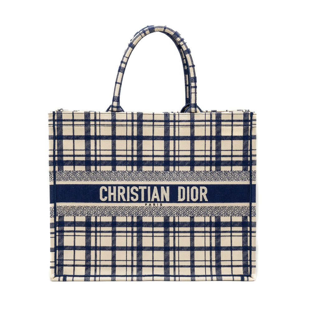DIOR LARGE BOOK TOTE LINEN BLUE CANVAS