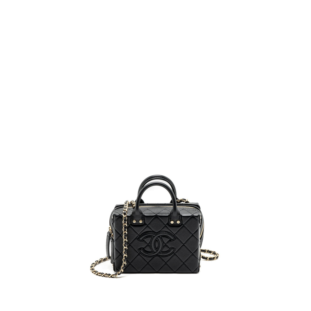 CHANEL 22B TOP HANDLE SMALL VANITY CASE CALFSKIN BLACK GHW(MICROCHIP)
