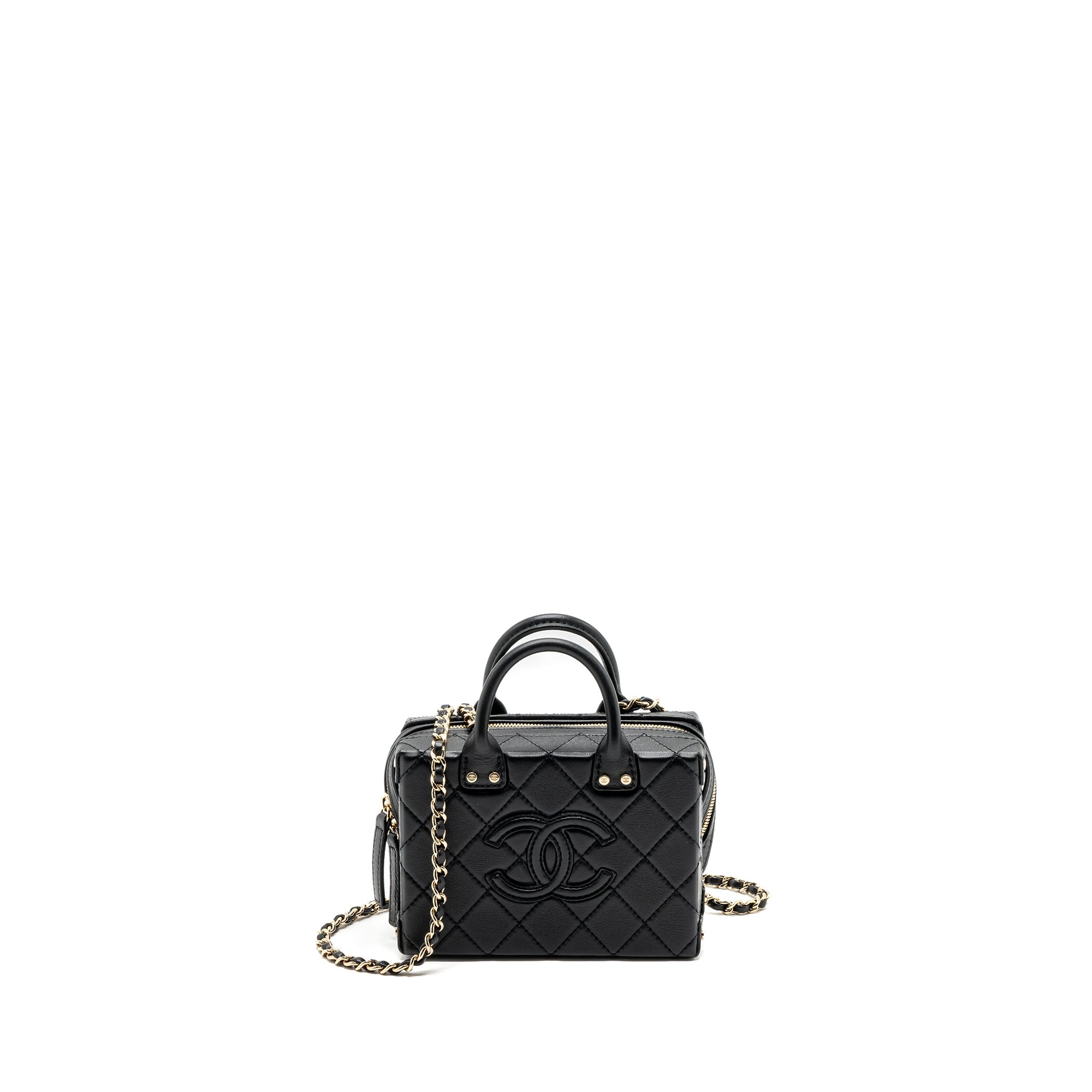 CHANEL 22B TOP HANDLE SMALL VANITY CASE CALFSKIN BLACK GHW(MICROCHIP)