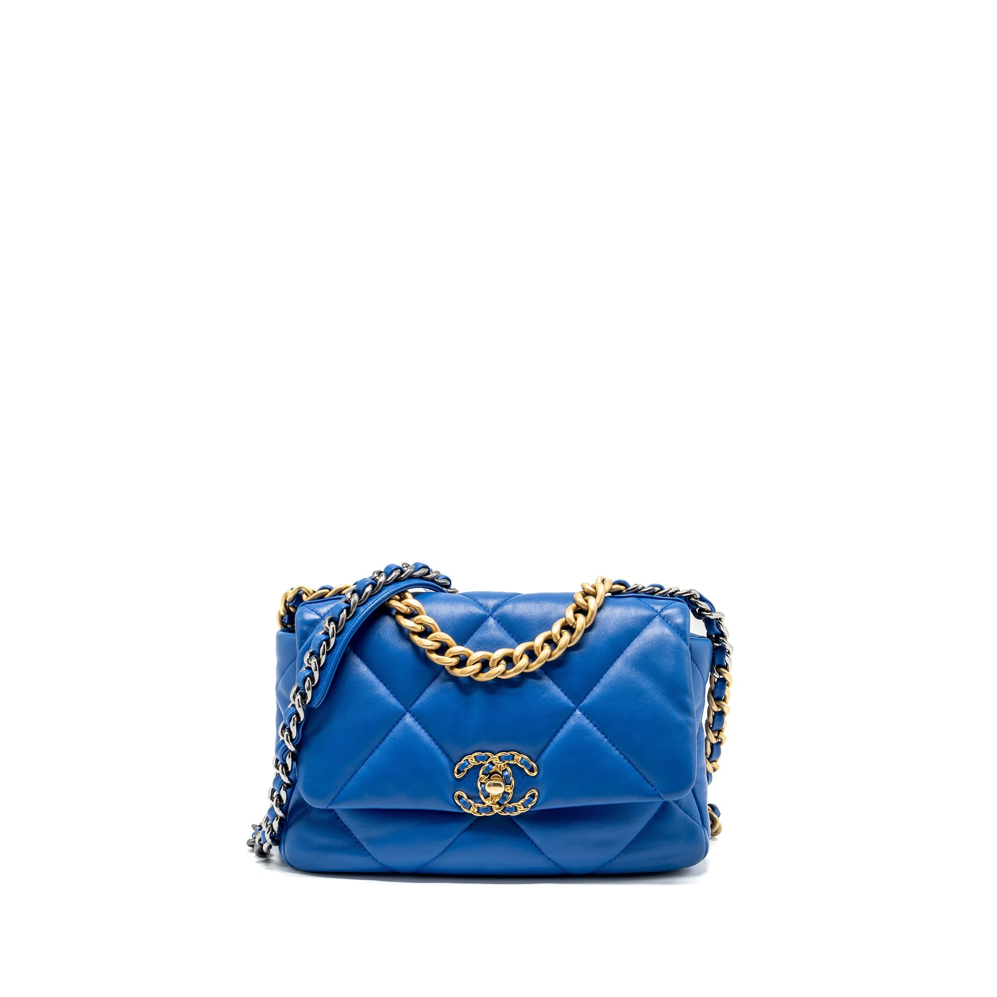 CHANEL SMALL 19 BAG LAMBSKIN BLUE MULTICOLOUR HARDWARE (MICROCHIP)