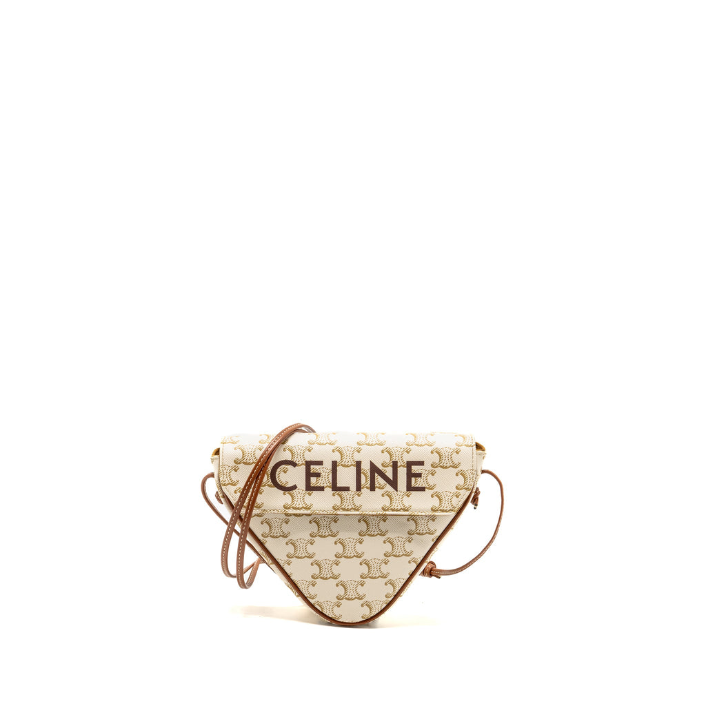 CELINE TRIANGLE SHOULDER BAG TRIOMPHE CANVAS WHITE/TAN