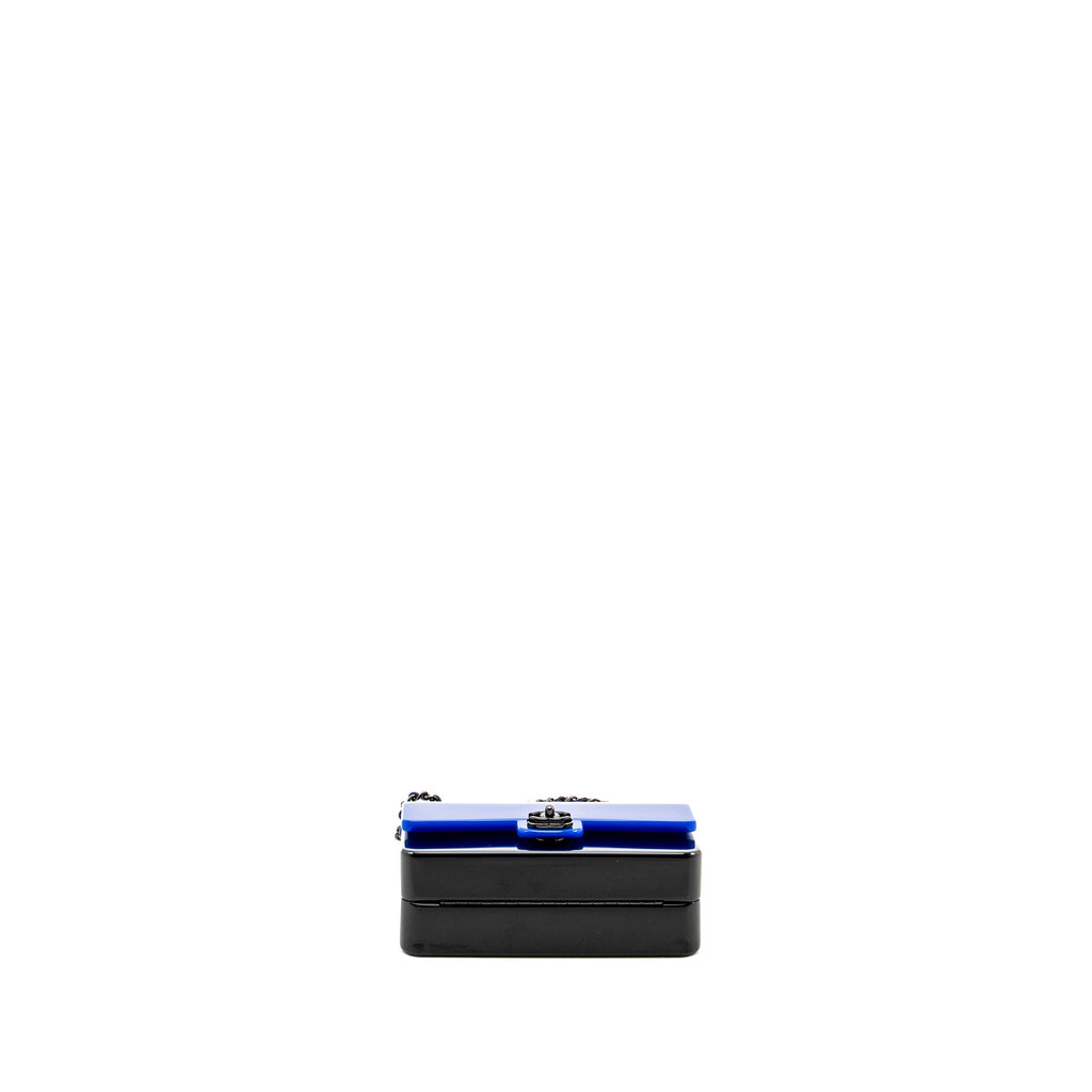 CHANEL 21K PLEXI FLAP EVENING BAG BLUE/BLACK WITH BLACK HARDWARE (MICROCHIP)