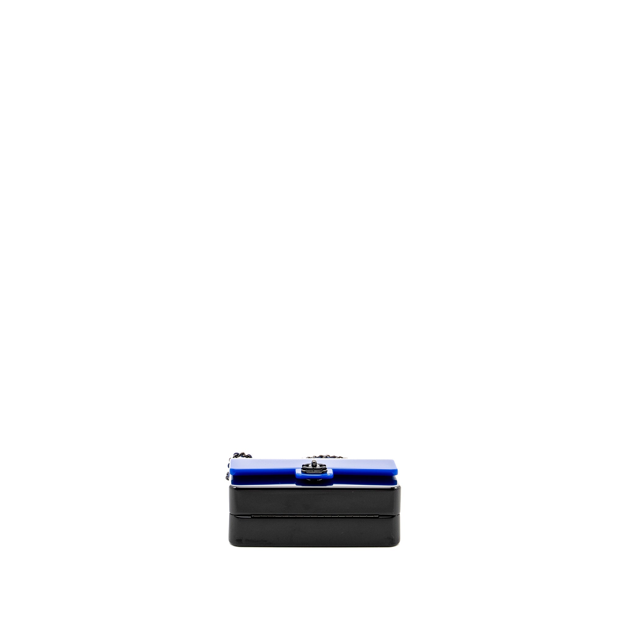 CHANEL 21K PLEXI FLAP EVENING BAG BLUE/BLACK WITH BLACK HARDWARE (MICROCHIP)