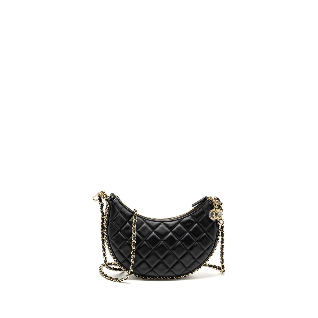 CHANEL SMALL MOON HOBO BAG LAMBSKIN BLACK LGHW (MICROCHIP)