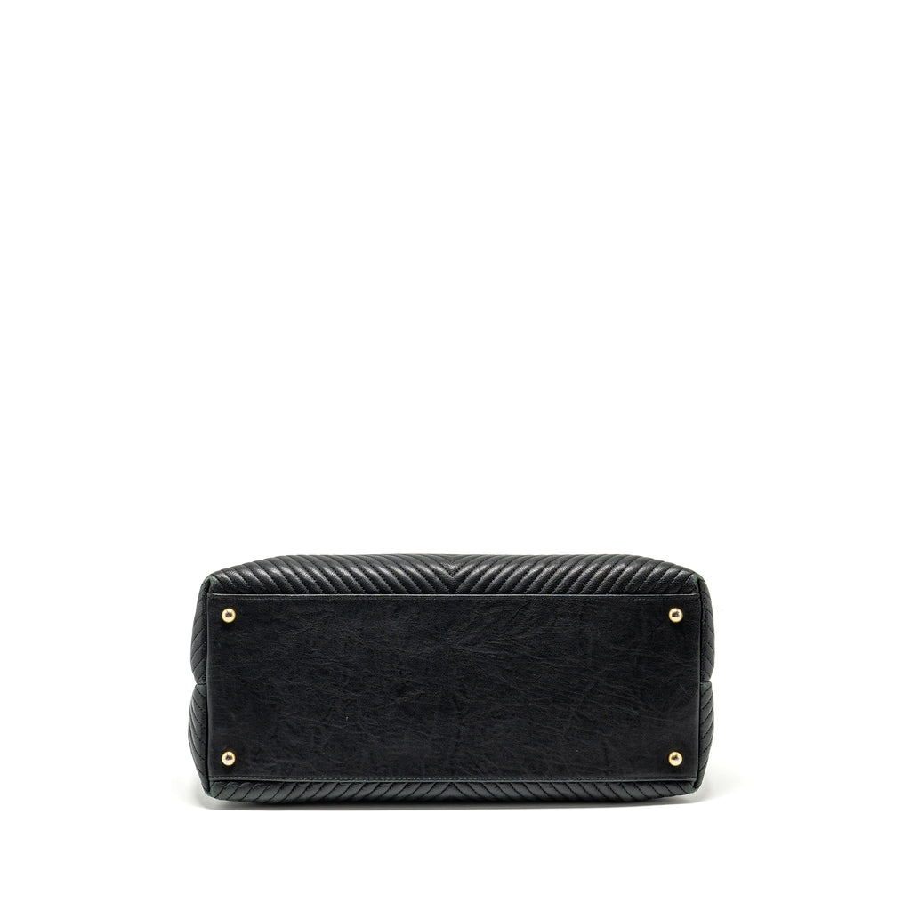 CHANEL CHEVRON SHOPPING TOTE BAG GOATSKIN BLACK GHW