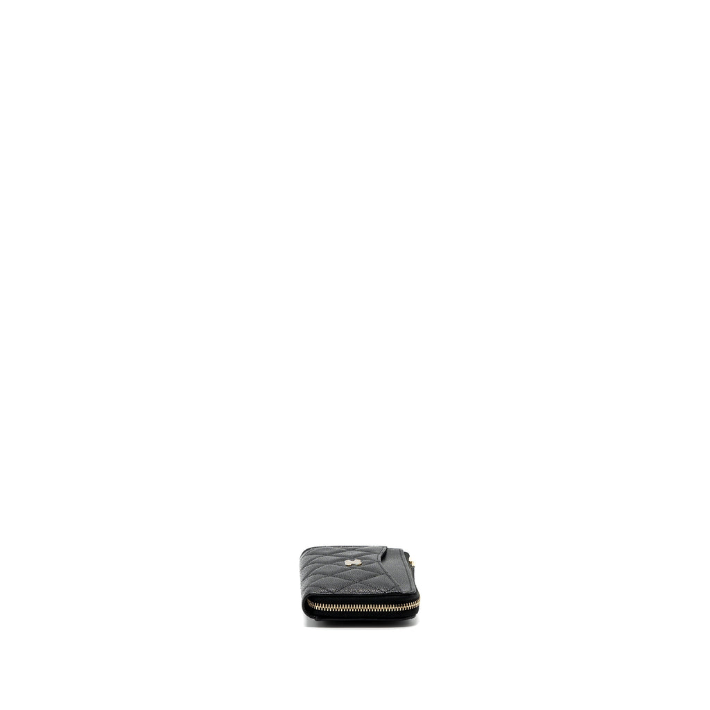 CHANEL L ZIPPER CARD HOLDER CAVIAR BLACK GHW (MICROCHIP )