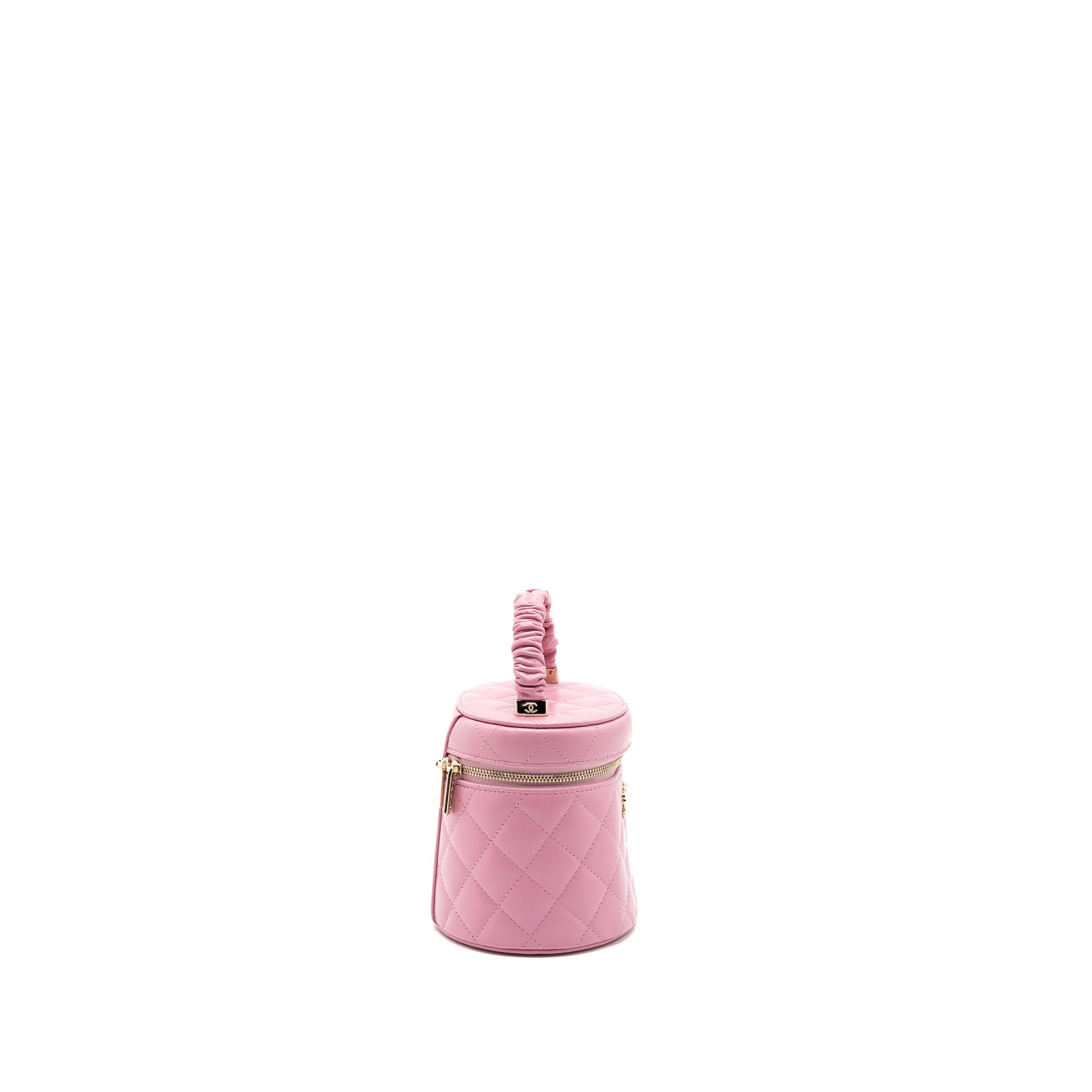 CHANEL TOP HANDLE ROUND VANITY CASE LAMBSKIN PINK LGHW