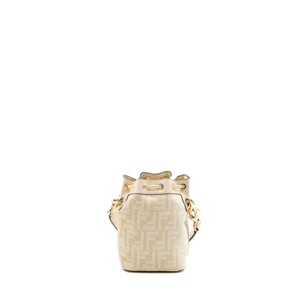 FENDI MINI MON TRESOR BUCKET BAG FABRIC / LEATHER CREAM LGHW