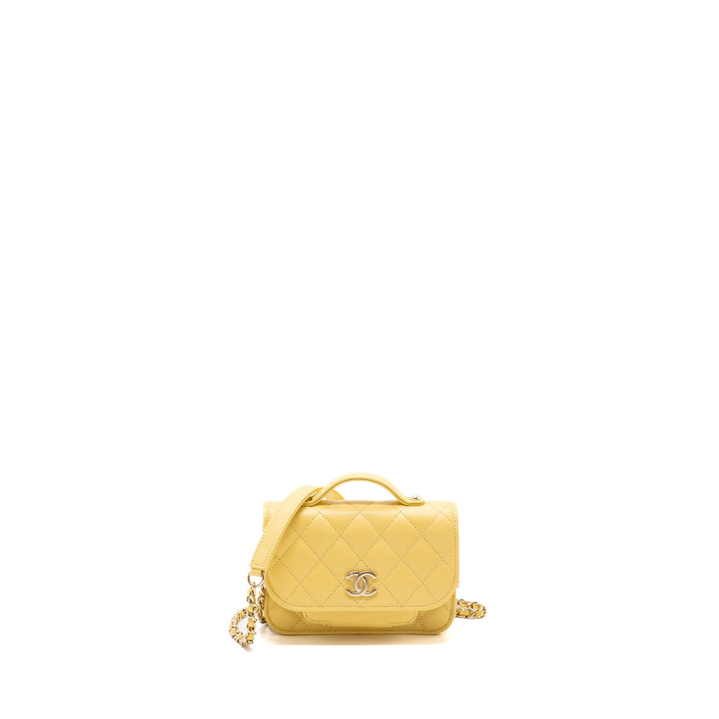 CHANEL MINI BUSINESS AFFINITY WALLET ON CHAIN CAVIAR YELLOW LGHW (MICROCHIP)