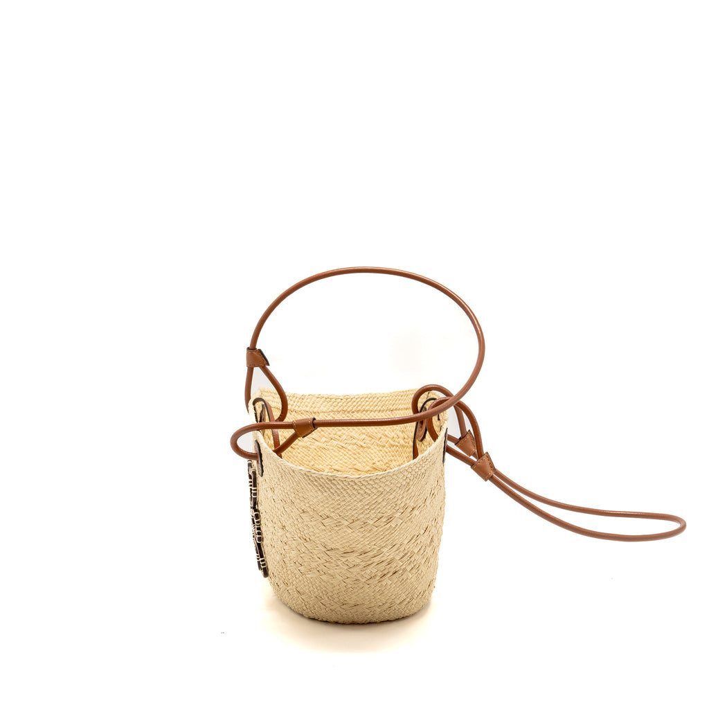 LOEWE SMALL ANAGRAM BASKET BAG IRACA PALM/CALFSKIN NATURAL/TAN
