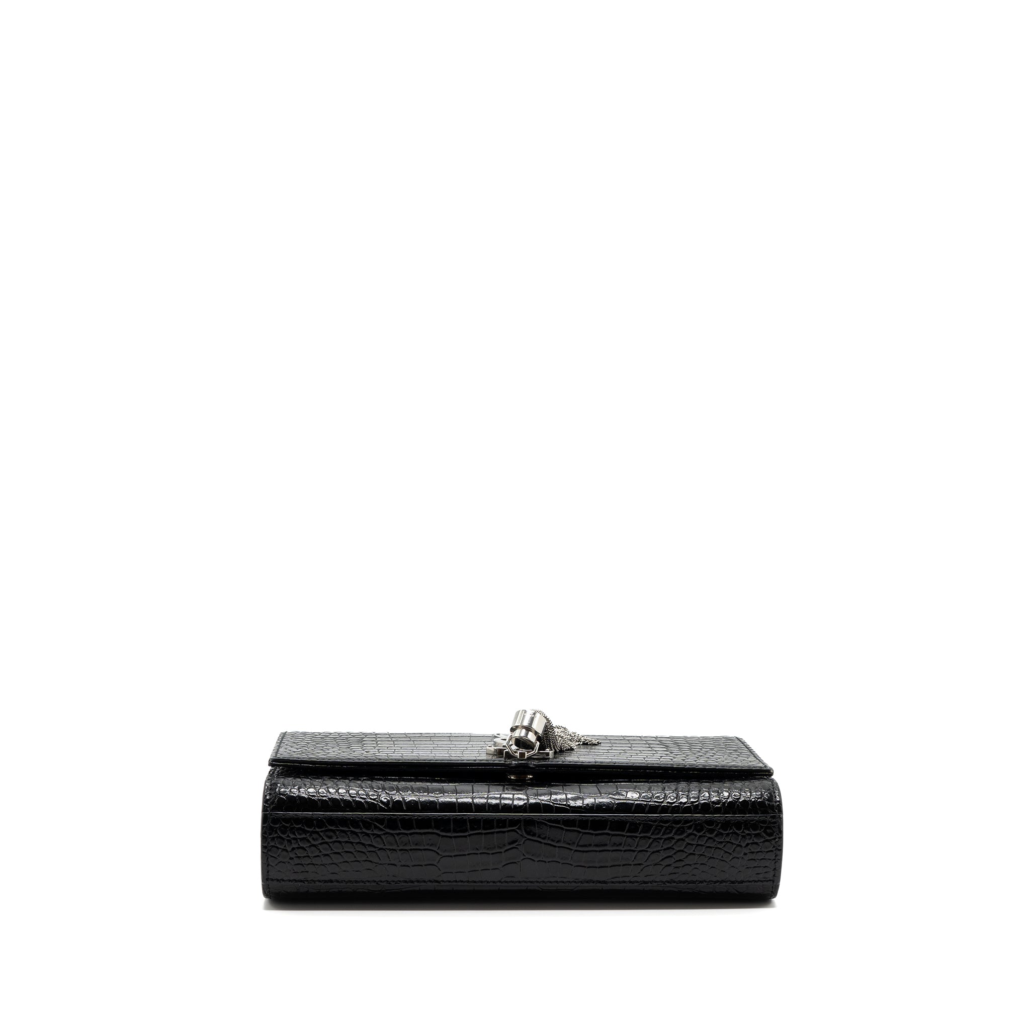 SAINT LAURENT/YSL KATE TASSEL CROC-EMBOSSED CALFSKIN BLACK SH