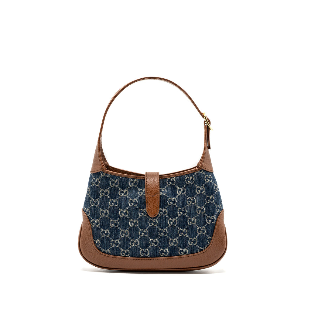 GUCCI JACKIE 1961 SMALL SHOULDER BAG DENIM / CALFSKIN BLUE/ BROWN GHW