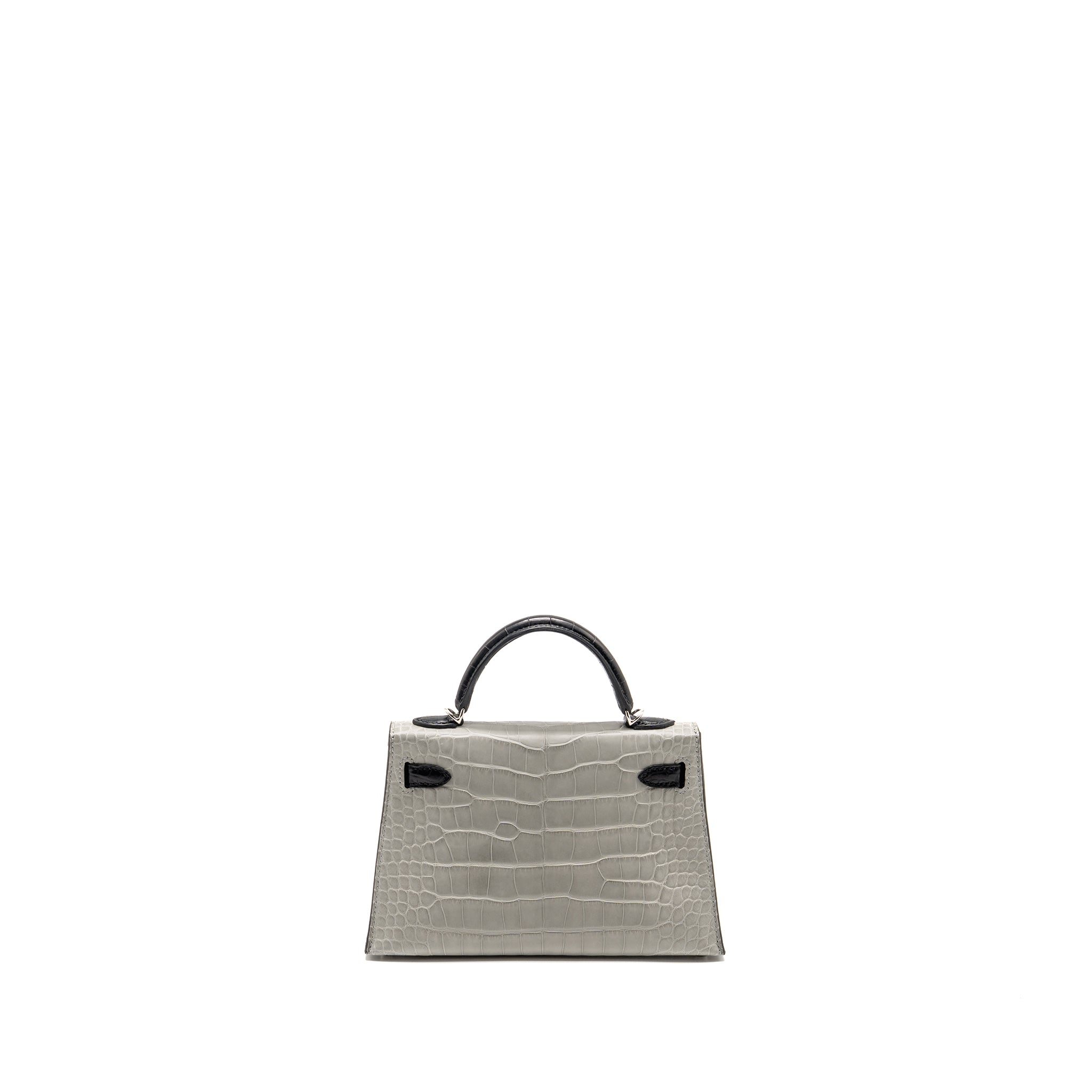 HERMES MINI KELLY II ALLIGATOR MISSISSIPPIENSIS MATT GRIS PERLE / BLACK SHW