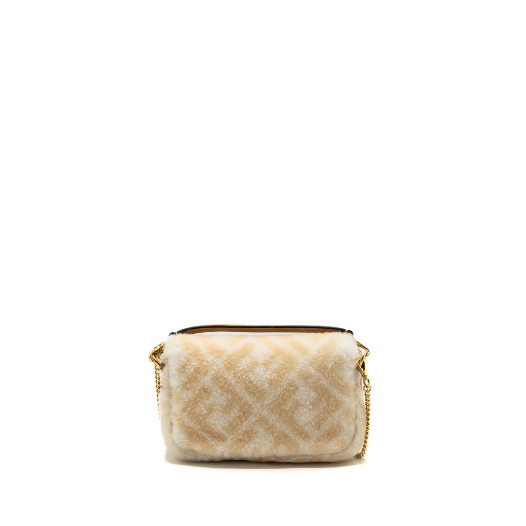 FENDI MINI BAGUETTE SHEEPSKIN BEIGE/ WHITE GHW