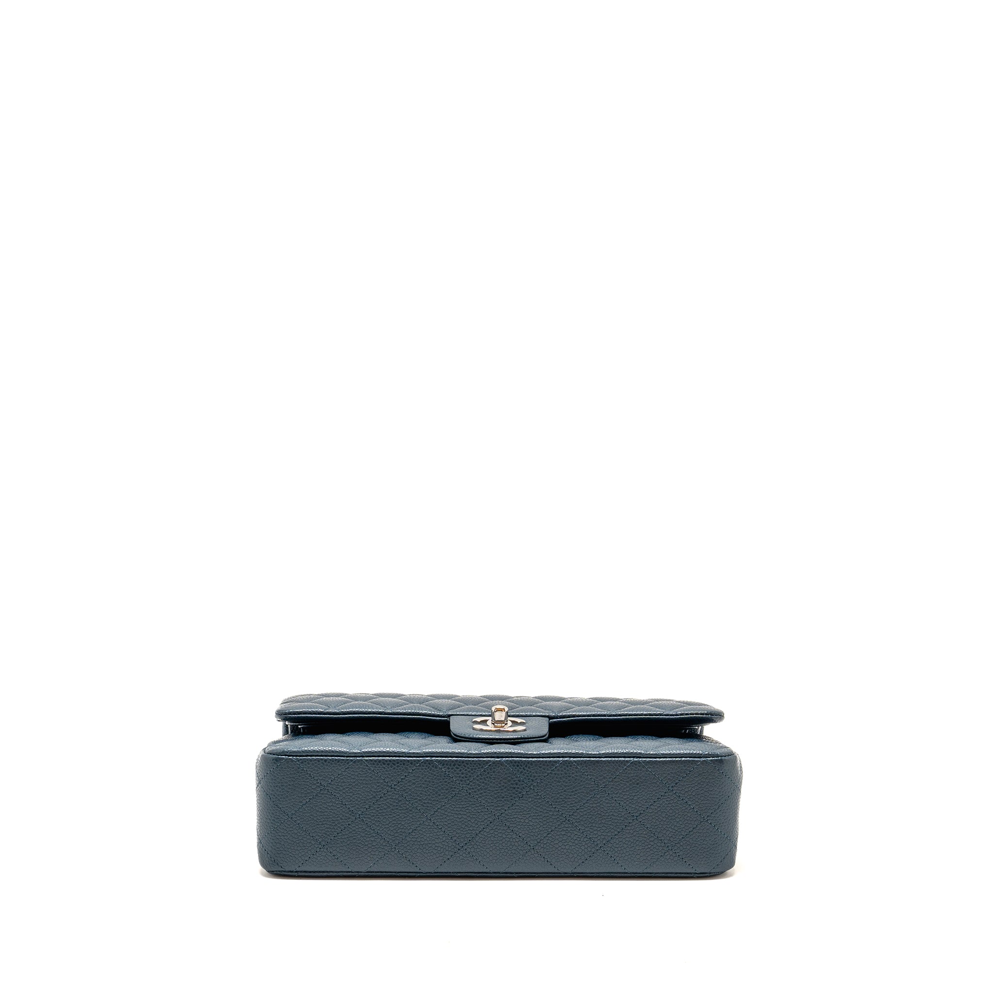 CHANNEL MEDIUM CLASSIC DOUBLE FLAP BAG CAVIAR METALLIC DARK BLUE SHW