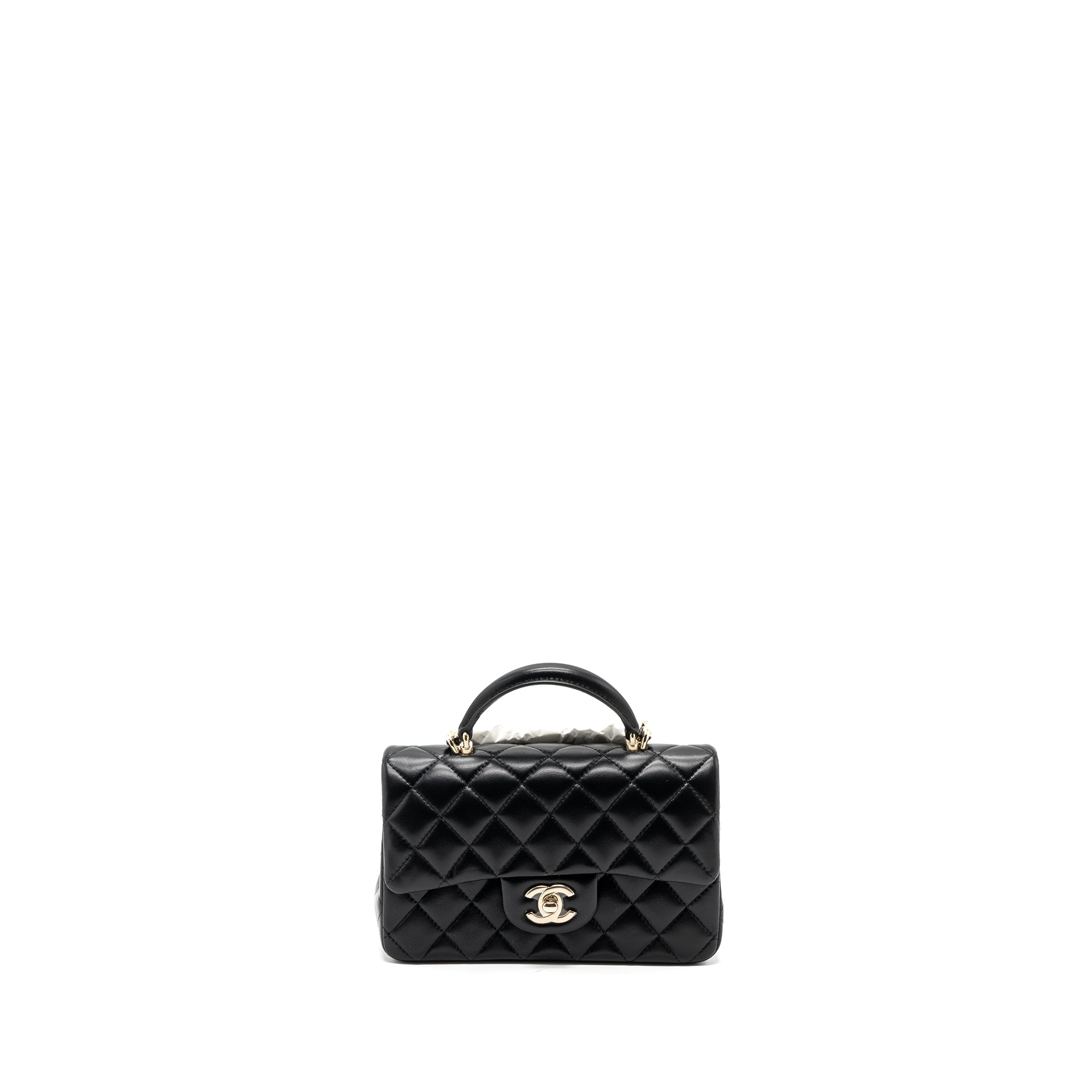 CHANEL TOP HANDLE MINI RECTANGULAR FLAP BAG LAMBSKIN BLACK LGHW (MICROCHIP)