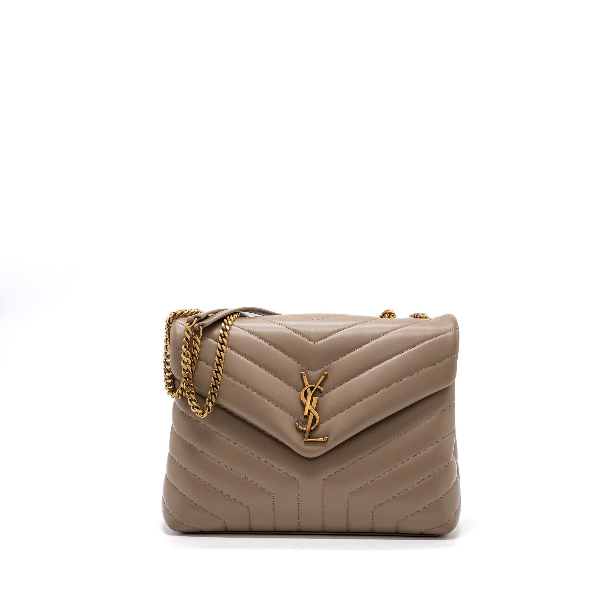 SAINT LAURENT MEDIUM LOULOU SHOULDER BAG BEIGE GHW