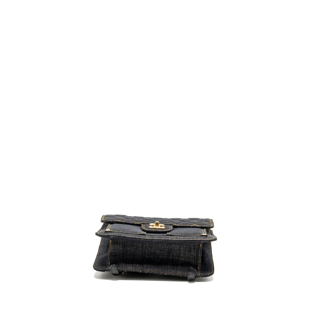 CHANEL 23S FLAP BACKPACK DENIM DARK BLUE WITH BRUSHED GHW (MICROCHIP)