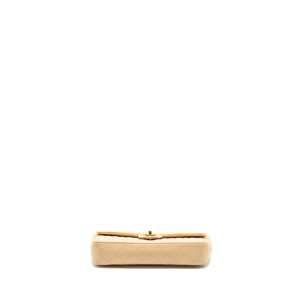 CHANEL EAST-WEST FLAP SHOULDER BAG CAVIAR BEIGE GHW