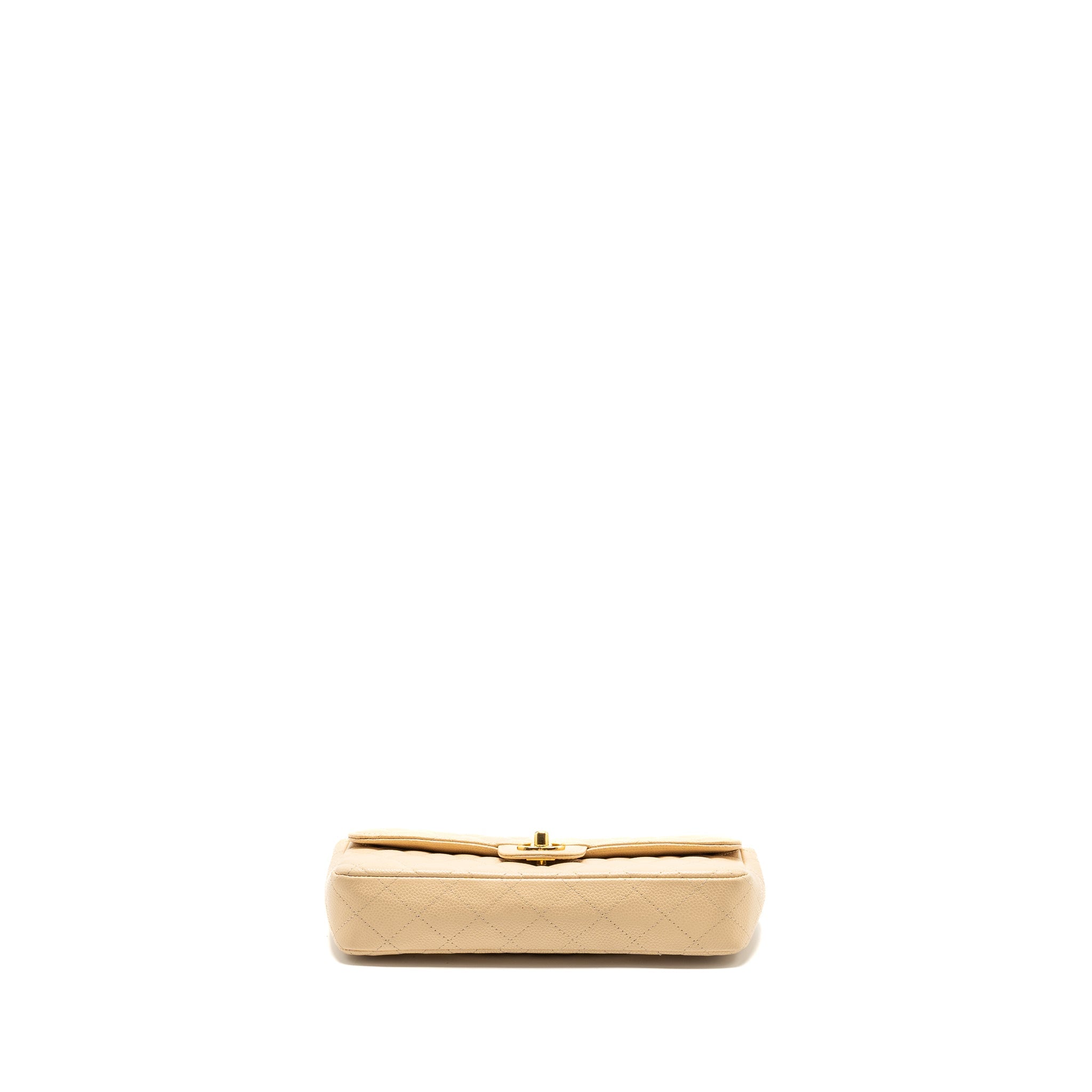 CHANEL EAST-WEST FLAP SHOULDER BAG CAVIAR BEIGE GHW