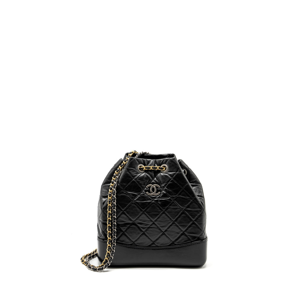 CHANEL SMALL GABRIELLE BACKPACK CALFSKIN BLACK MULTICOLOUR HARDWARE (MICROCHIP)