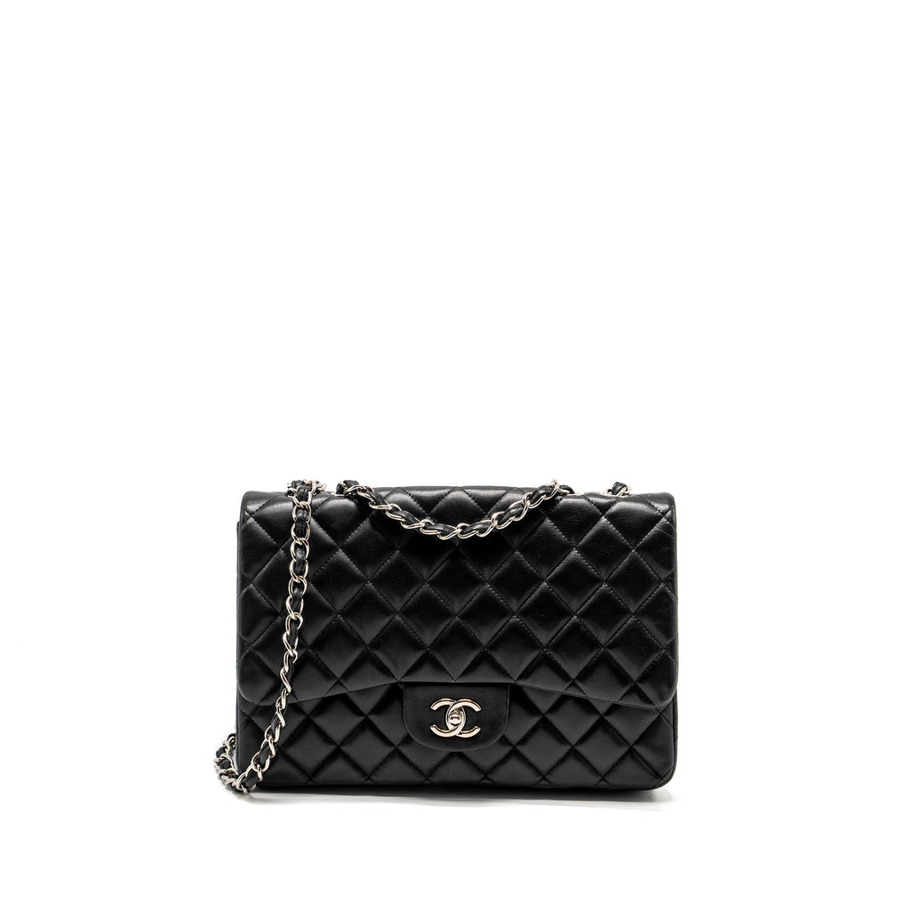 CHANEL JUMBO CLASSIC SINGLE FLAP BAG LAMBSKIN BLACK SHW