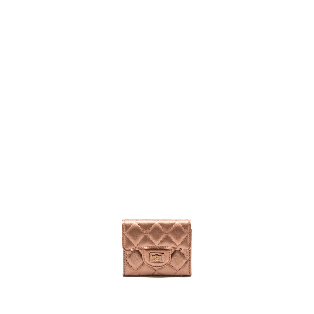 CHANEL 2.55 REISSUE FLAP WALLET GRAINED CALFSKIN METALLIC DARK PINK WITH PINK HARDWARE
