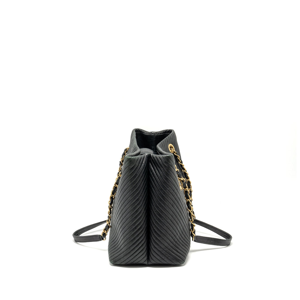 CHANEL CHEVRON SHOPPING TOTE BAG GOATSKIN BLACK GHW