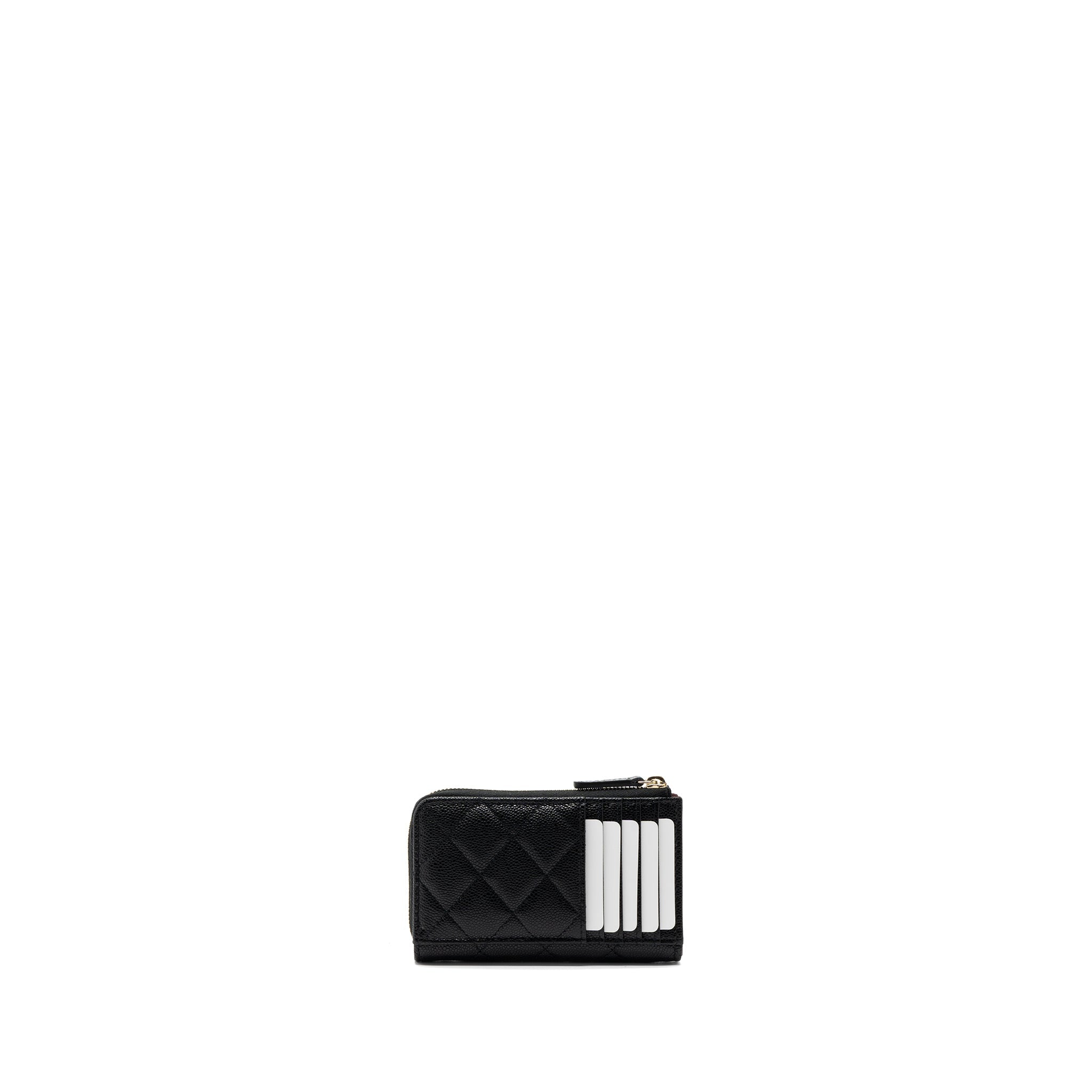 CHANEL L ZIPPER CARD HOLDER CAVIAR BLACK GHW (MICROCHIP )