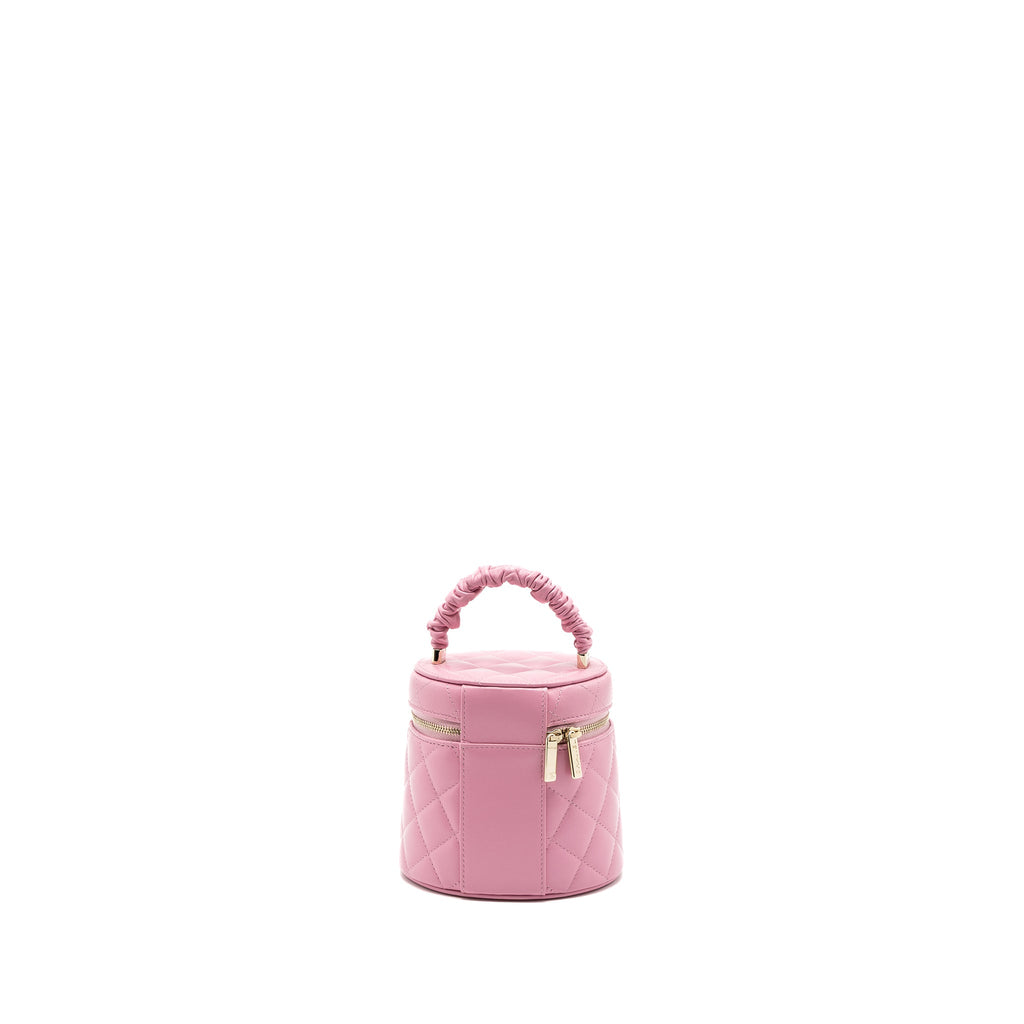 CHANEL TOP HANDLE ROUND VANITY CASE LAMBSKIN PINK LGHW
