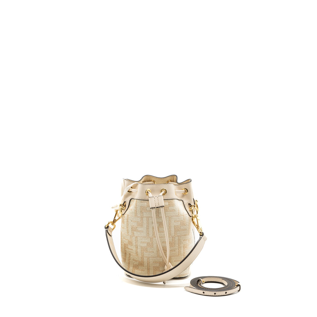 FENDI MINI MON TRESOR BUCKET BAG FABRIC / LEATHER CREAM LGHW
