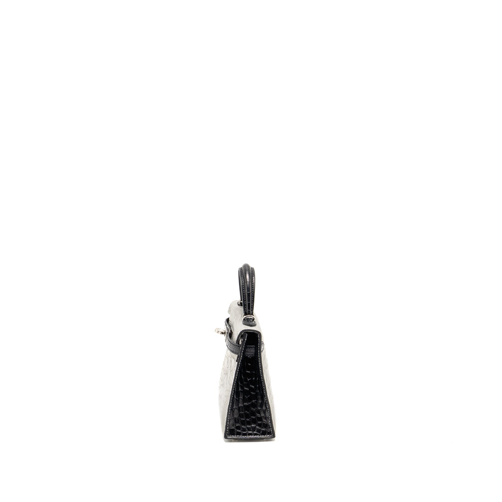 HERMES MINI KELLY II ALLIGATOR MISSISSIPPIENSIS MATT GRIS PERLE / BLACK SHW