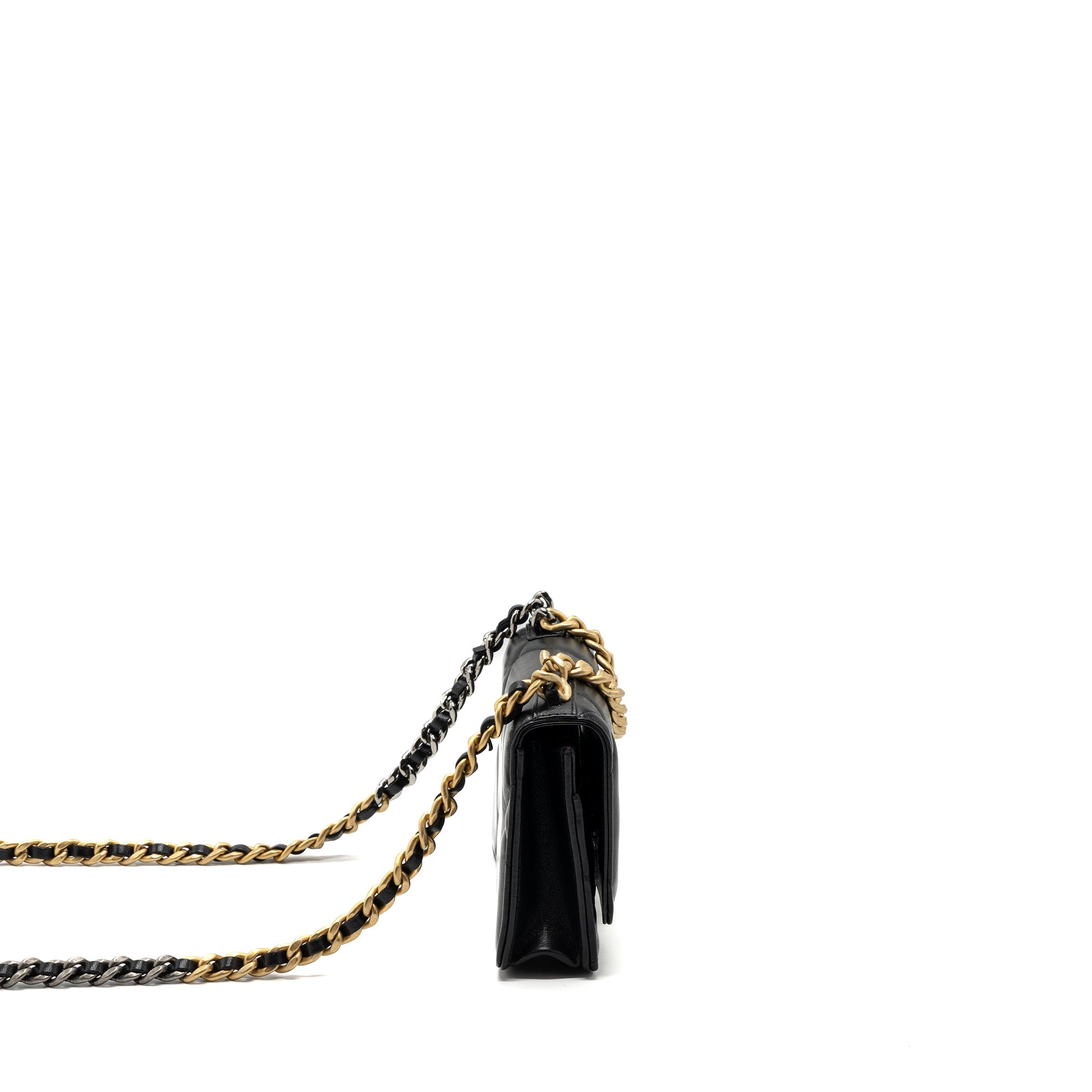 CHANEL 19 WALLET ON CHAIN LAMBSKIN BLACK MULTICOLOUR HARDWARE (MICROCHIP)