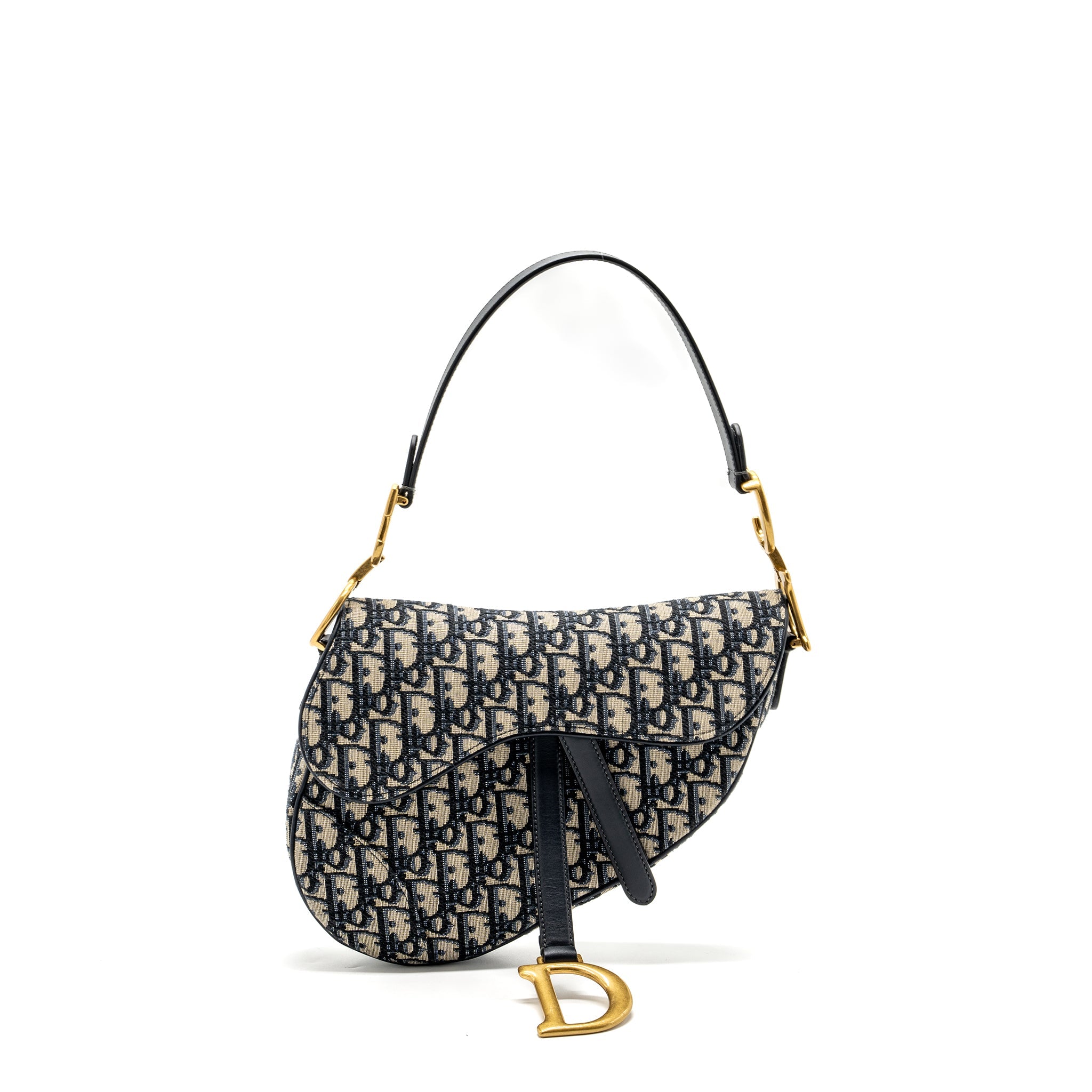 DIOR MEDIUM SADDLE BAG BLUE OBLIQUE JACQUARD CANVAS GHW