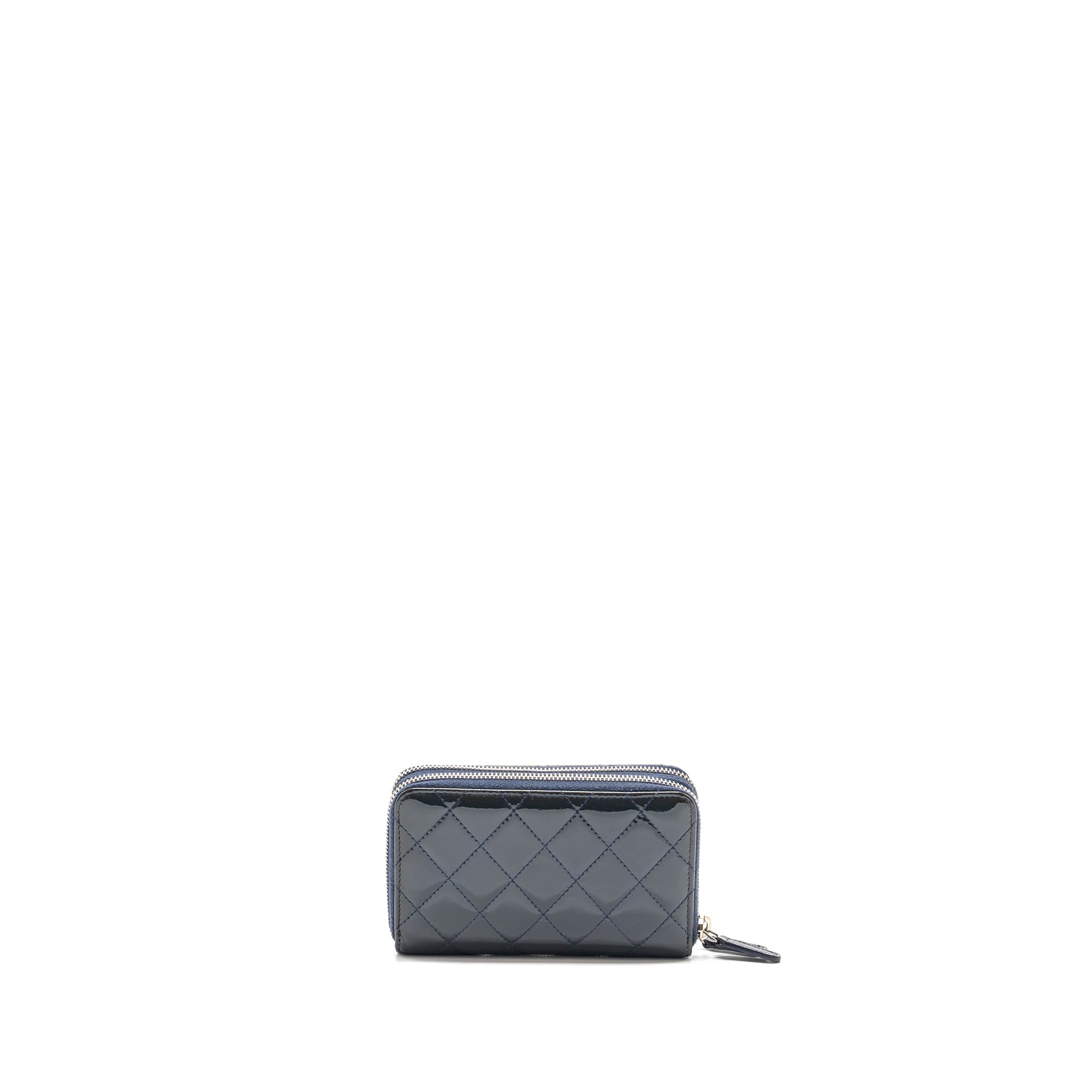 CHANEL DOUBLE ZIP WALLET PATENT NAVY SHW