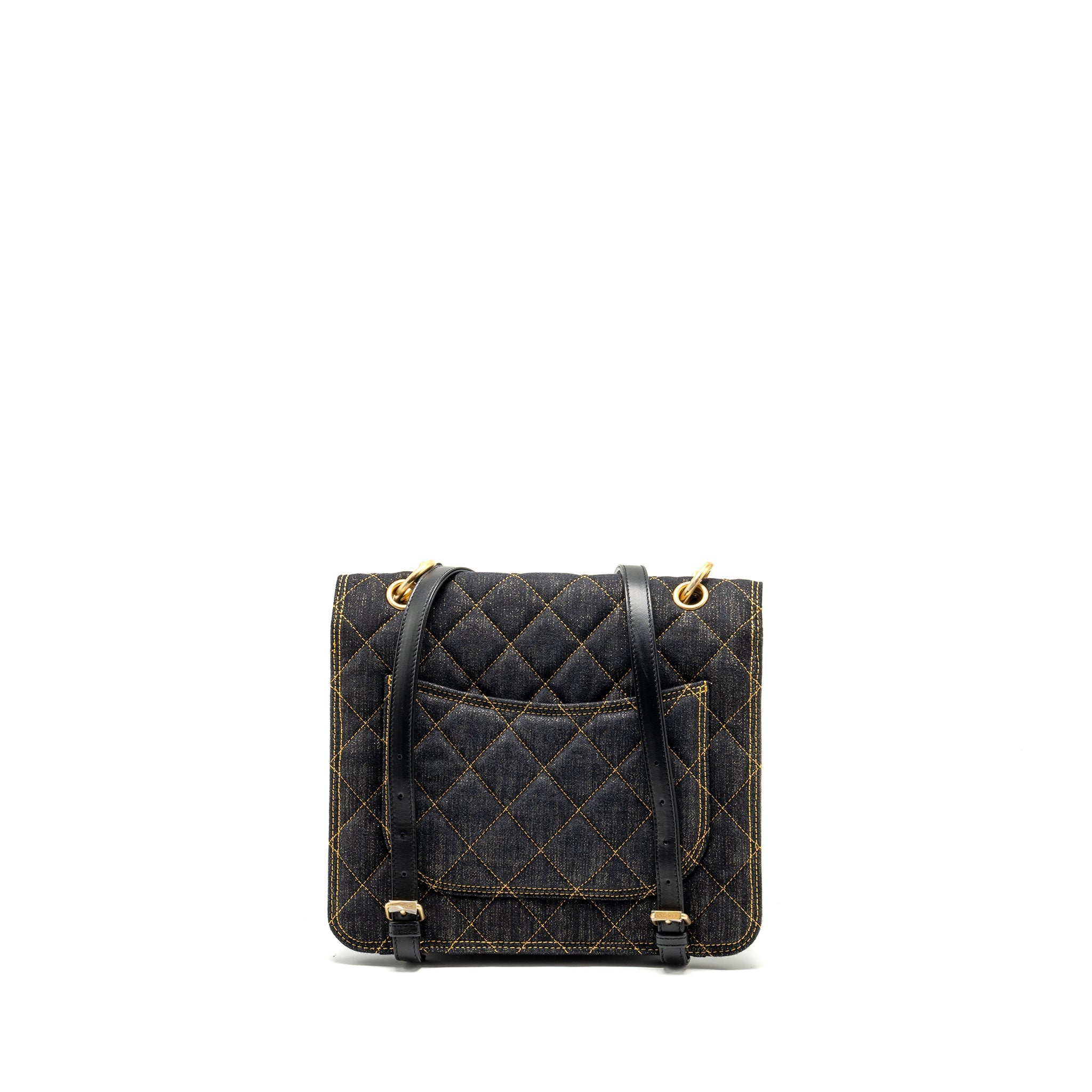 CHANEL 23S FLAP BACKPACK DENIM DARK BLUE WITH BRUSHED GHW (MICROCHIP)