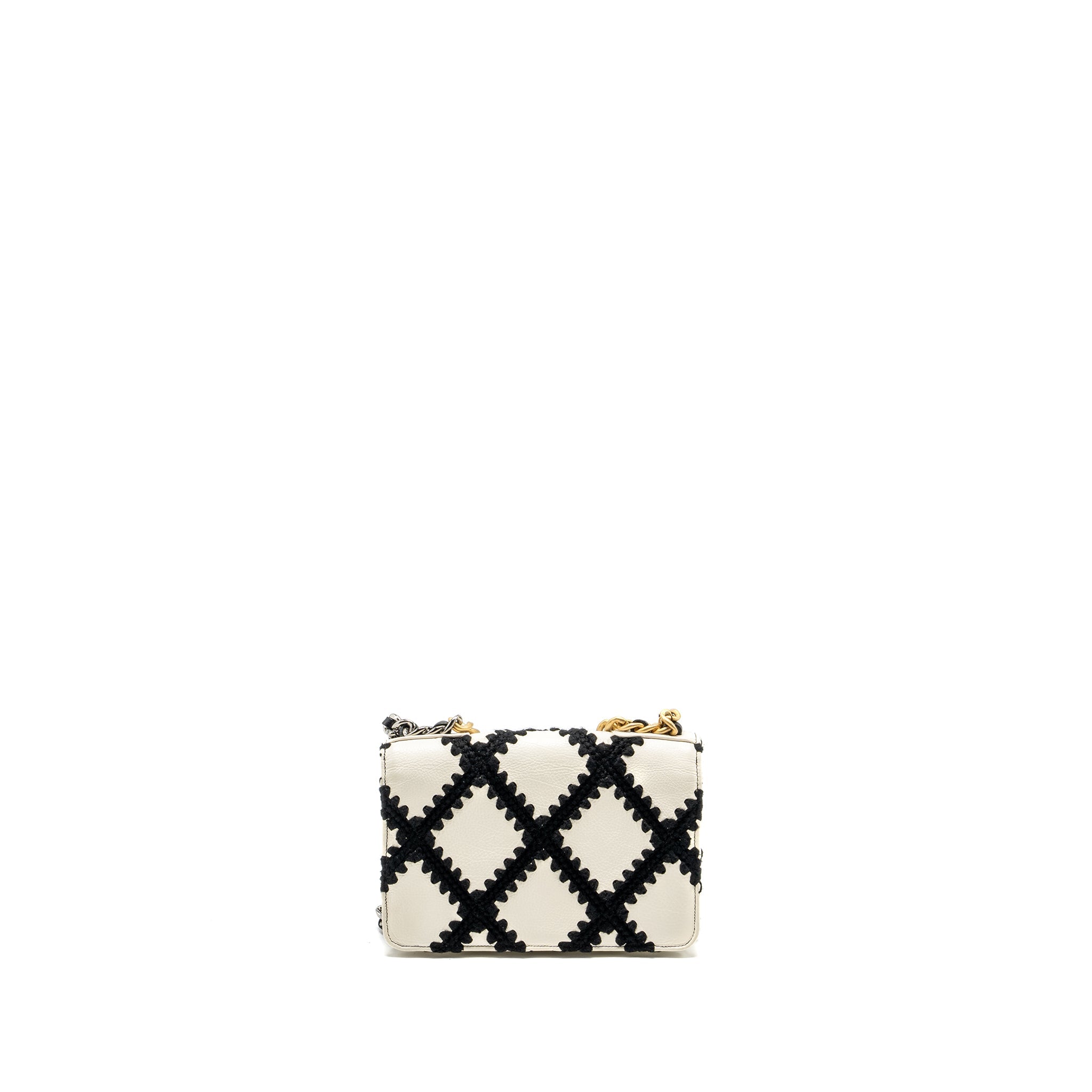 CHANEL 19 WALLET ON CHAIN FABRIC/CALFSKIN WHITE/BLACK MULTICOLOUR HARDWARE