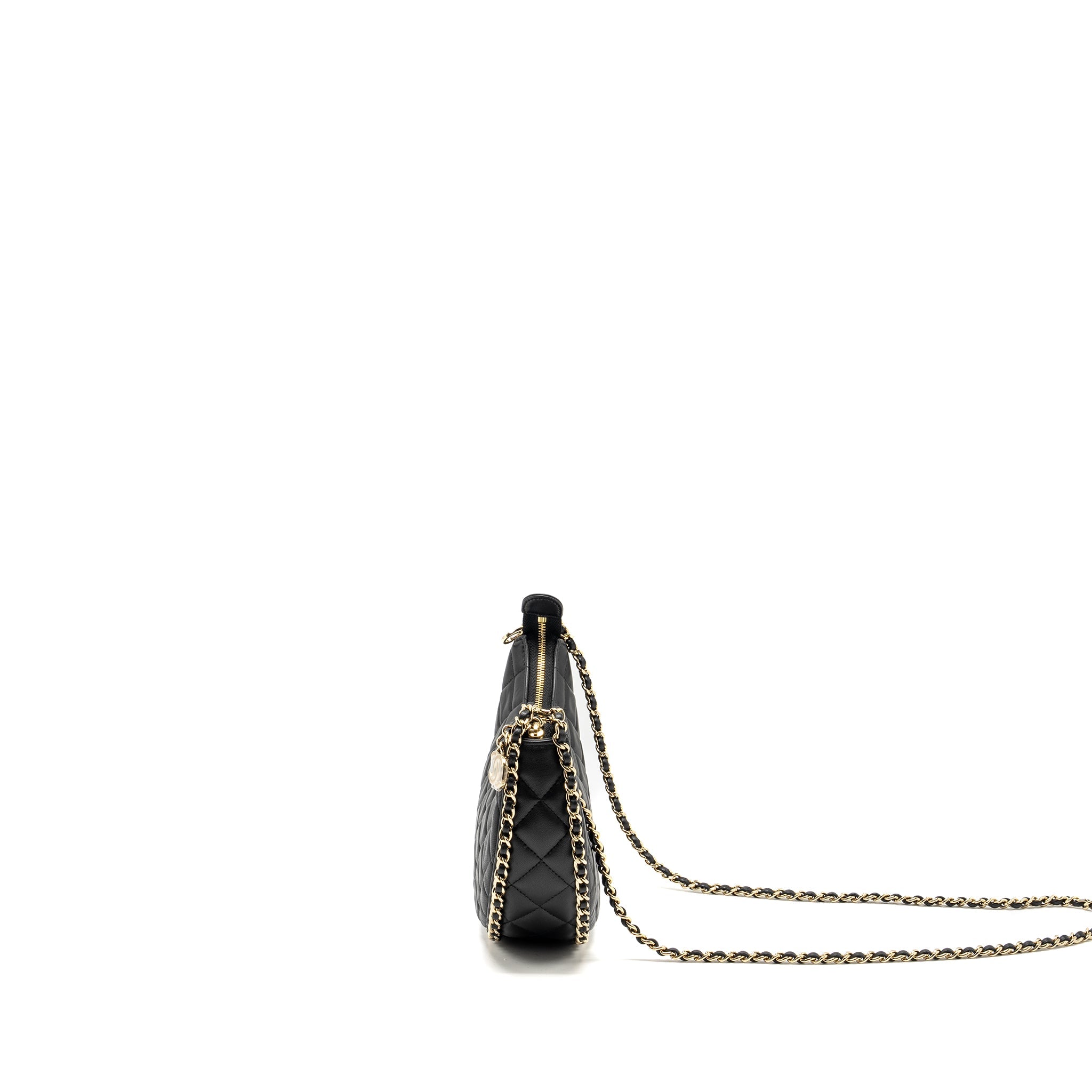 CHANEL SMALL MOON HOBO BAG LAMBSKIN BLACK LGHW (MICROCHIP)