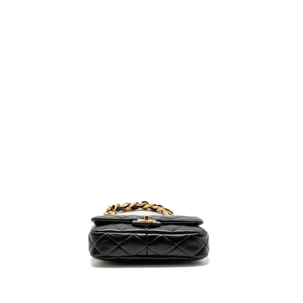 CHANEL GIANT CHAIN FLAP BAG LAMBSKIN BLACK GHW (MICROCHIP)