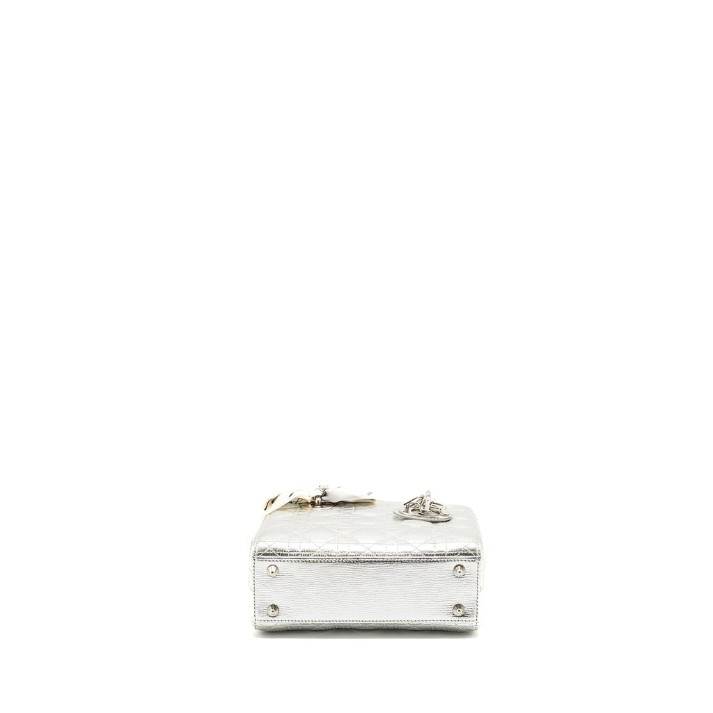 DIOR SMALL MY ABC LADY DIOR CANNAGE CALFSKIN METALLIC SILVER SHW