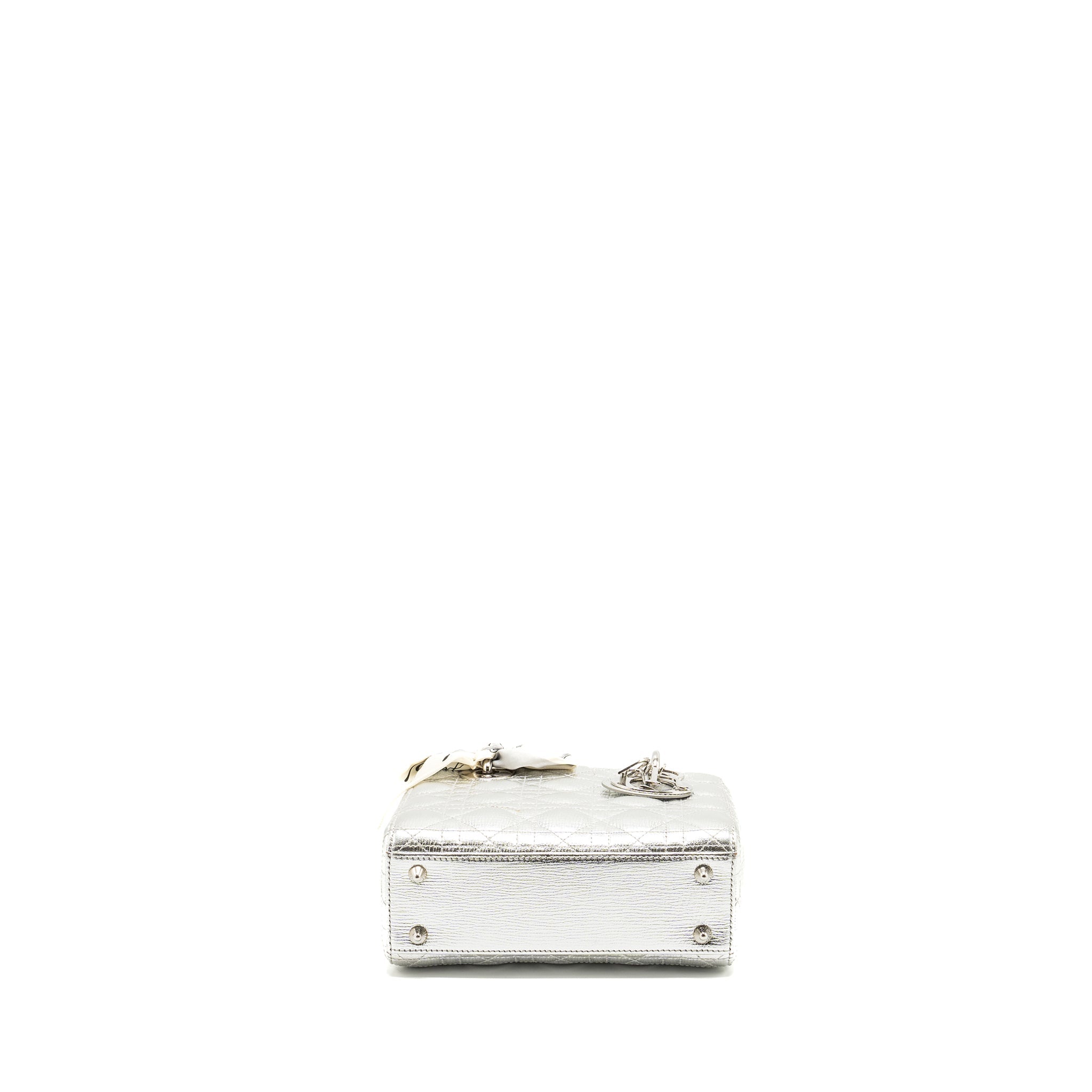 DIOR SMALL MY ABC LADY DIOR CANNAGE CALFSKIN METALLIC SILVER SHW